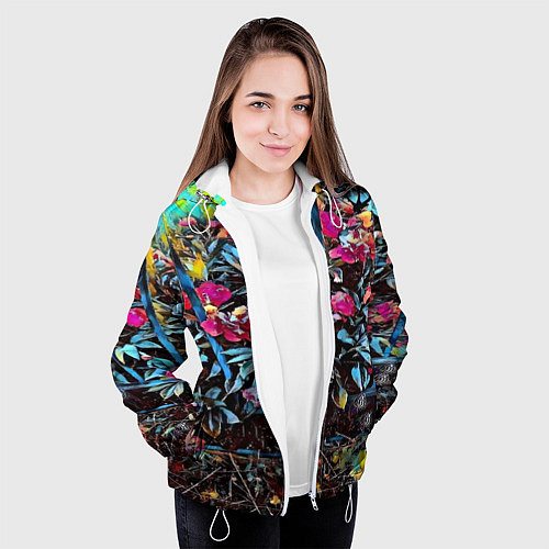Женская куртка Цветы за забором / 3D-Белый – фото 3