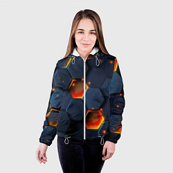 Куртка с капюшоном женская Шестигранники с подсветкой, цвет: 3D-белый — фото 2