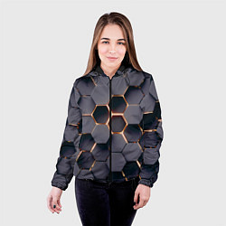 Куртка с капюшоном женская Трехмерные соты с подсветкой, цвет: 3D-черный — фото 2