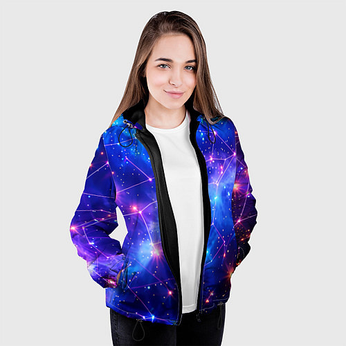 Женская куртка Неоновые созвездия космоса / 3D-Черный – фото 3