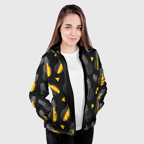 Женская куртка Ананасный паттерн / 3D-Черный – фото 3