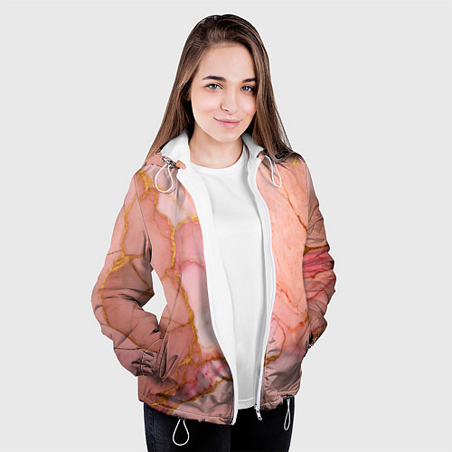 Женская куртка Текстура розового мрамора с золотом / 3D-Белый – фото 3