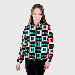 Куртка с капюшоном женская BTS glitch pattern, цвет: 3D-черный — фото 2