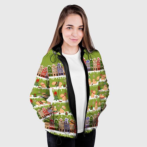 Женская куртка Много капибар семьей на Новый год и Рождество / 3D-Черный – фото 3