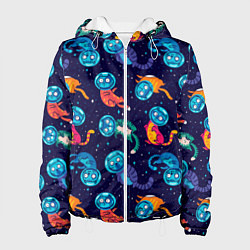 Куртка с капюшоном женская Коты в космосе, цвет: 3D-белый