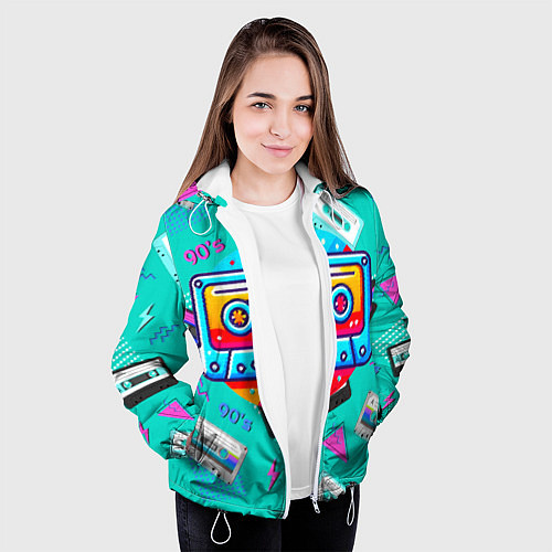 Женская куртка Кассеты и надпись 90s / 3D-Белый – фото 3