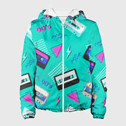 Куртка с капюшоном женская Бирюзовая кассета из 90-х, цвет: 3D-белый