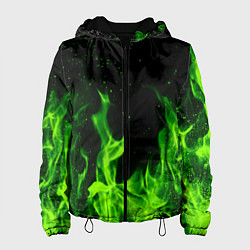 Куртка с капюшоном женская Огонь зелёный текстура, цвет: 3D-черный