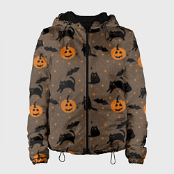 Куртка с капюшоном женская Хэллоуин и кот, цвет: 3D-черный
