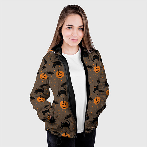 Женская куртка Хэллоуин и кот / 3D-Черный – фото 3