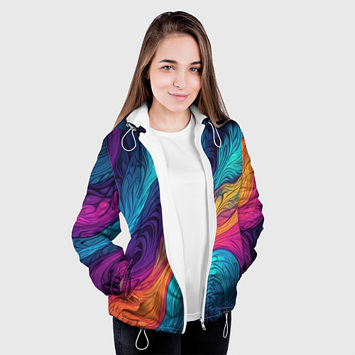 Женская куртка Перья эбру абстракция / 3D-Белый – фото 3