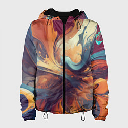 Куртка с капюшоном женская Акриловая абстракция в стиле Vallejo, цвет: 3D-черный