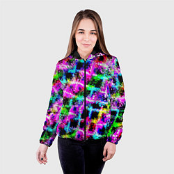 Куртка с капюшоном женская Абстрактная решетка - переплетение цветов, цвет: 3D-черный — фото 2