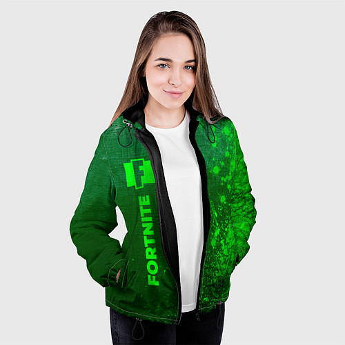 Женская куртка Fortnite - green gradient по-вертикали / 3D-Черный – фото 3