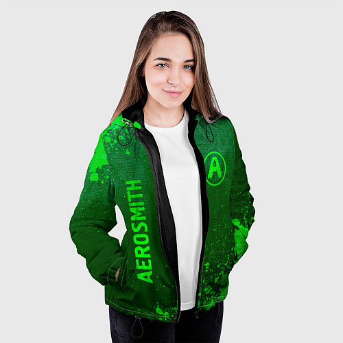 Женская куртка Aerosmith - green gradient вертикально / 3D-Черный – фото 3