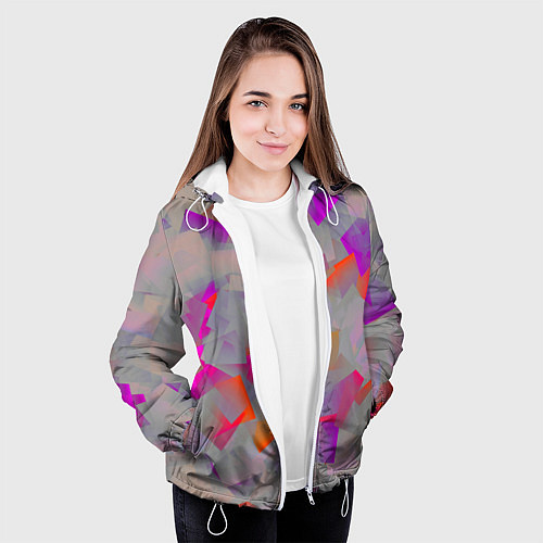 Женская куртка Розово-фиолетовые осколки / 3D-Белый – фото 3