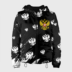 Куртка с капюшоном женская Герб РФ паттерн, цвет: 3D-черный