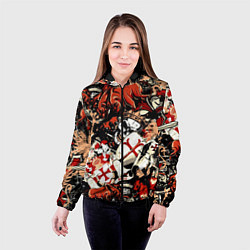 Куртка с капюшоном женская Рыцари тамплиеры цербер и грифон, цвет: 3D-черный — фото 2