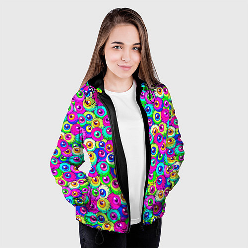 Женская куртка Глазные яблоки цветной паттерн / 3D-Черный – фото 3