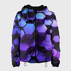 Куртка с капюшоном женская Абстрактные трехмерные фиолетовые гексагоны, цвет: 3D-черный
