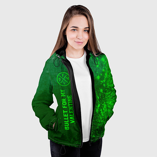 Женская куртка Bullet For My Valentine - green gradient по-вертик / 3D-Черный – фото 3