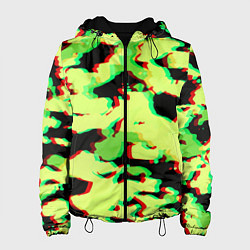Куртка с капюшоном женская Камуфляж зелёный глитч, цвет: 3D-черный