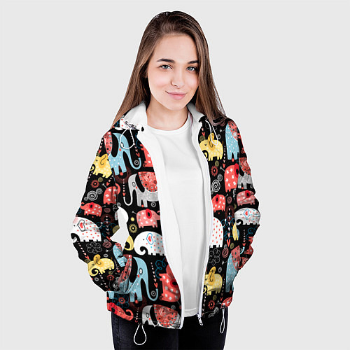 Женская куртка Цветные слонята паттерн / 3D-Белый – фото 3
