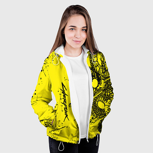 Женская куртка Syberpunk dragon tatoo / 3D-Белый – фото 3