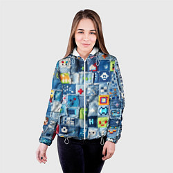 Куртка с капюшоном женская Minecraft значки на пэчворк, цвет: 3D-белый — фото 2
