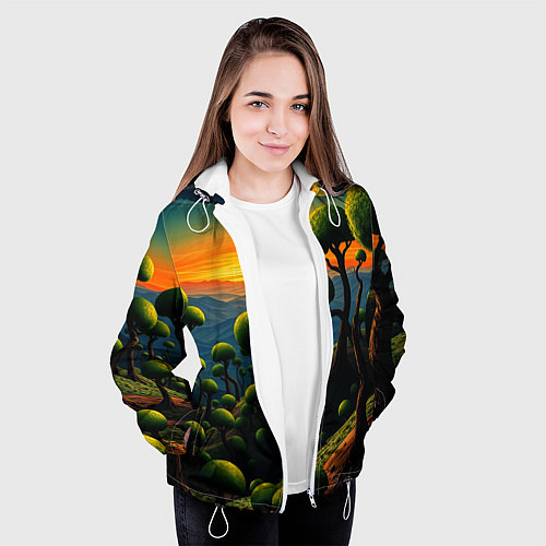 Женская куртка Лес из зеленых инопланетных деревьев в стиле Сальв / 3D-Белый – фото 3