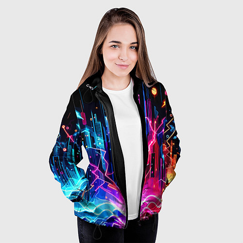 Женская куртка Neon fantasy - ai art / 3D-Черный – фото 3