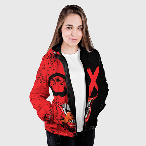 Женская куртка Злобный смайлик с языком / 3D-Черный – фото 3