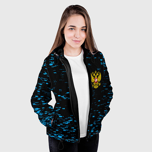 Женская куртка Герб РФ краски синие / 3D-Черный – фото 3