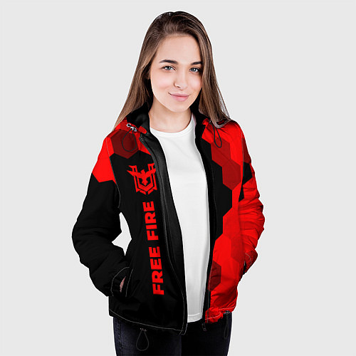 Женская куртка Free Fire - red gradient по-вертикали / 3D-Черный – фото 3