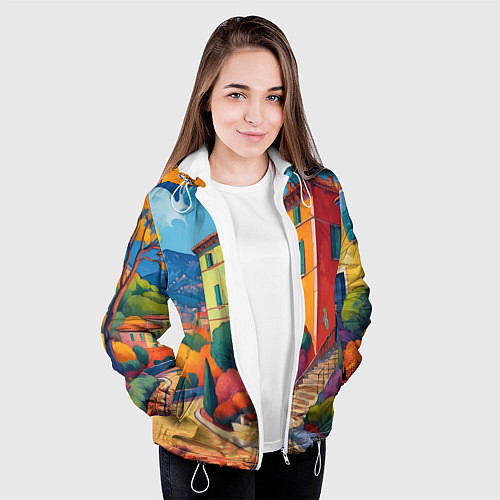 Женская куртка Живопись яркие домики фовизм / 3D-Белый – фото 3