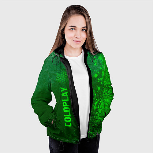Женская куртка Coldplay - green gradient по-вертикали / 3D-Черный – фото 3