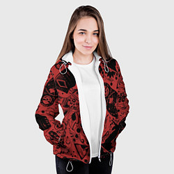 Куртка с капюшоном женская Матрёшка с черепом на фоне славянских узоров и бал, цвет: 3D-белый — фото 2