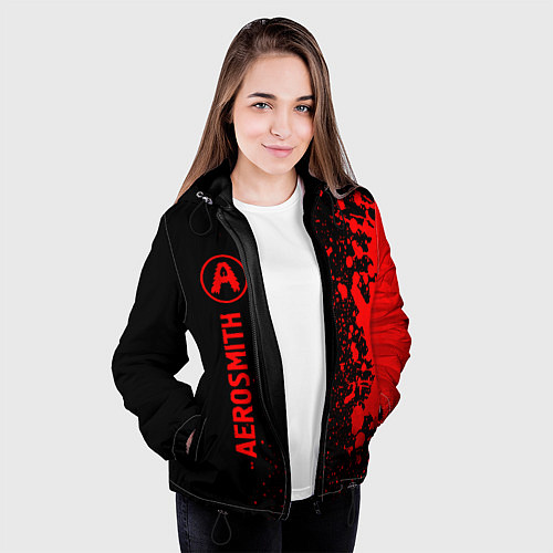 Женская куртка Aerosmith - red gradient по-вертикали / 3D-Черный – фото 3