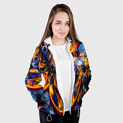 Куртка с капюшоном женская Жидкие краски фрактал, цвет: 3D-белый — фото 2