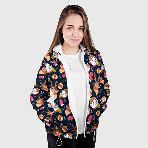 Женская куртка Новогодний детский паттерн с животными / 3D-Белый – фото 3