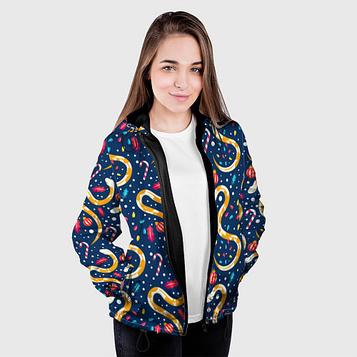 Женская куртка Новогодний паттерн символ года 2025 / 3D-Черный – фото 3