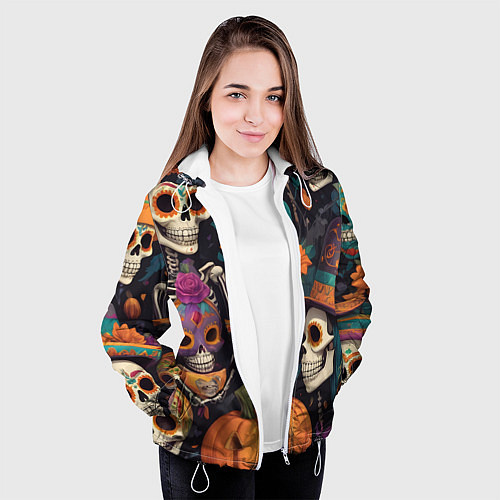 Женская куртка Хэллоуин страшилки черепа / 3D-Белый – фото 3