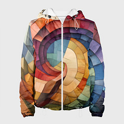 Куртка с капюшоном женская Разноцветная мозаика в виде спирали, цвет: 3D-белый