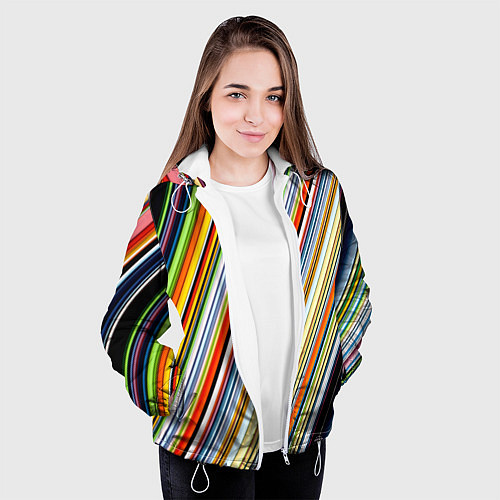 Женская куртка Разноцветные полосы абстракция / 3D-Белый – фото 3