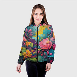 Куртка с капюшоном женская Лето красочные цветы, цвет: 3D-черный — фото 2