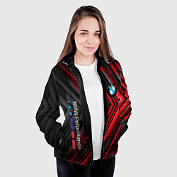 Куртка с капюшоном женская BMW geometry stripes red, цвет: 3D-черный — фото 2