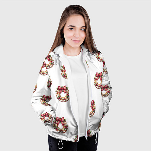 Женская куртка Много новогодних пончиков с бантиком и ягодами / 3D-Белый – фото 3