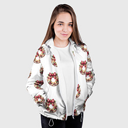Куртка с капюшоном женская Много новогодних пончиков с бантиком и ягодами, цвет: 3D-белый — фото 2