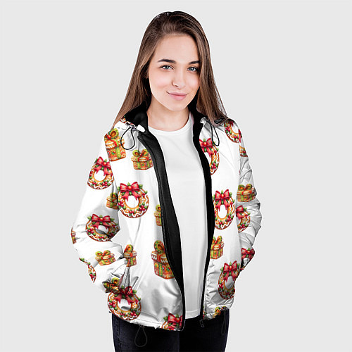 Женская куртка Много новогодних пончиков и подарков с бантиком и / 3D-Черный – фото 3