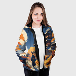 Куртка с капюшоном женская Азия ночь луна, цвет: 3D-черный — фото 2